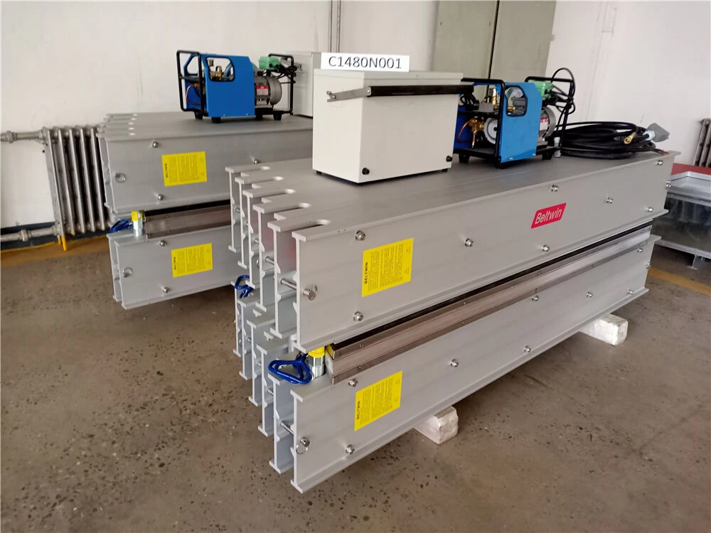 Delivery Two sets vulcanizer DSLQ-S 870x2100mm To USA ( 200PSI, 22Degree, Can Use For 1800mm Belt Width )