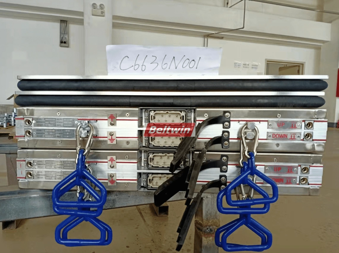 Vulcanizer heating plate 710*1420mm 22degree with pressure bag and pressure compensation plate,suit to Almex sectional vulcanizer,ship to Australia.