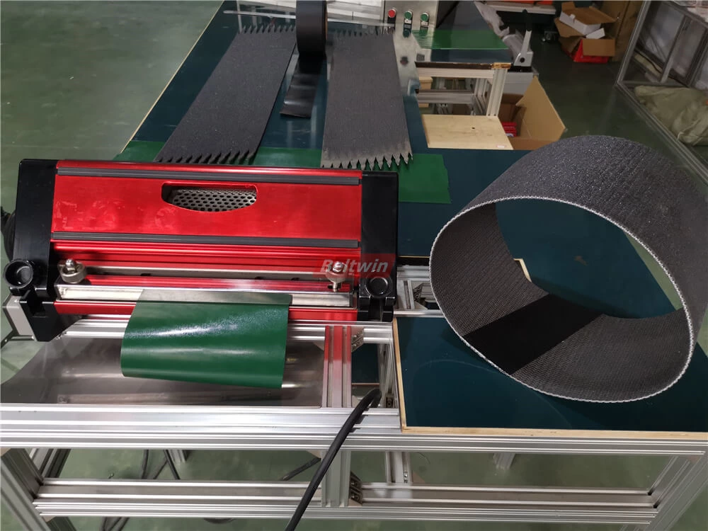 How to splice PVK belt by air cooling press and automatic finger puncher-1