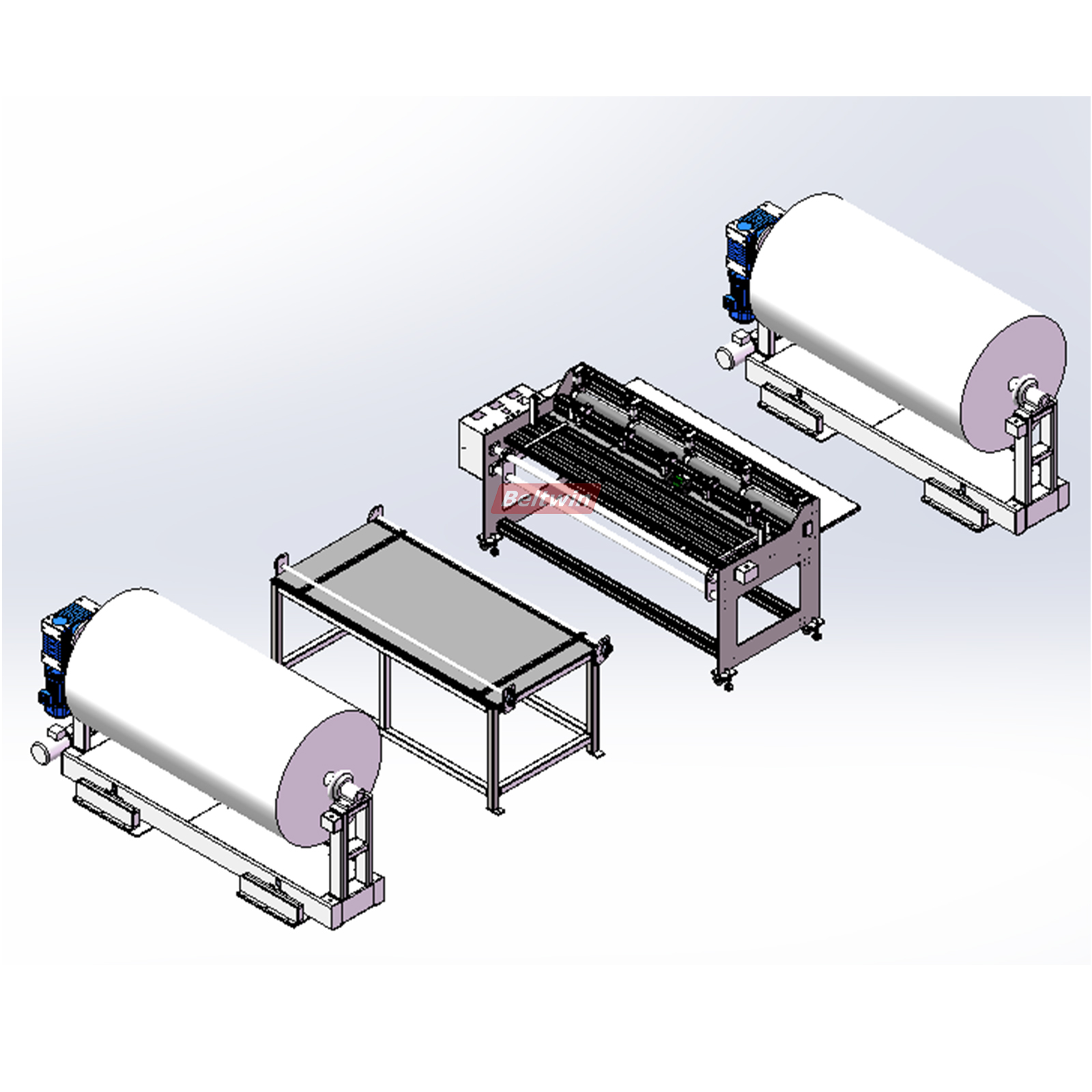 Conveyor Belt Slitter with winder & rewinder and working table (European Version)