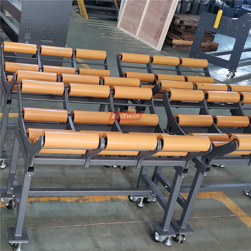Rack with Rollers for Rolls of PVC PU Conveyor Belt Material