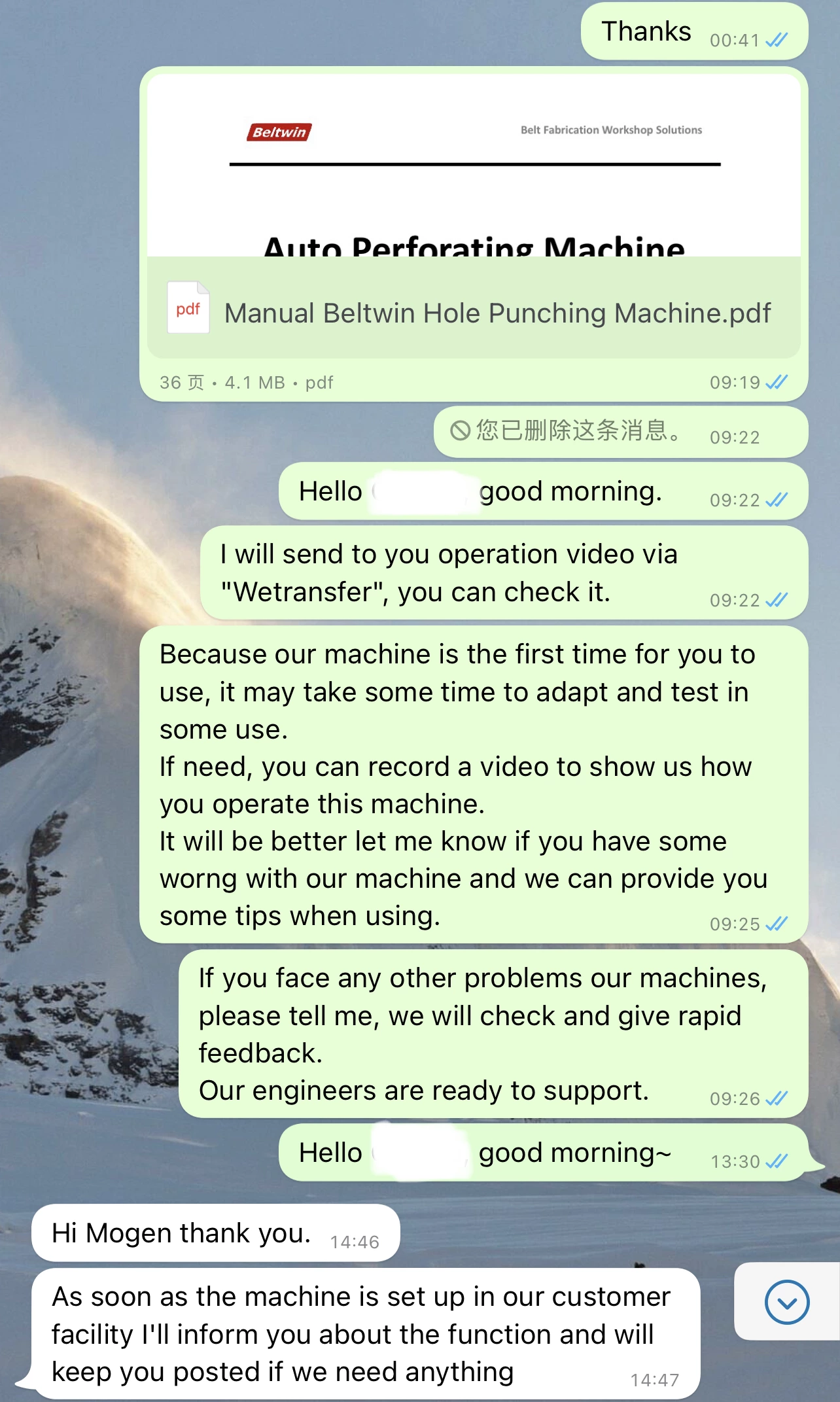 Delivery Diary (2000mm Wide Conveyor Belt Perforating Machine for PVC PU Rubber Belt) 2022-5-7